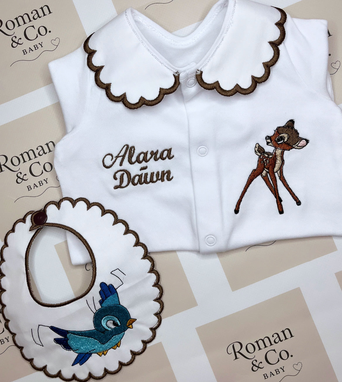 Bambi babygrow & bib set - MADE TO ORDER