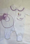 Lilac Swan babygrow & bib set - MADE TO ORDER