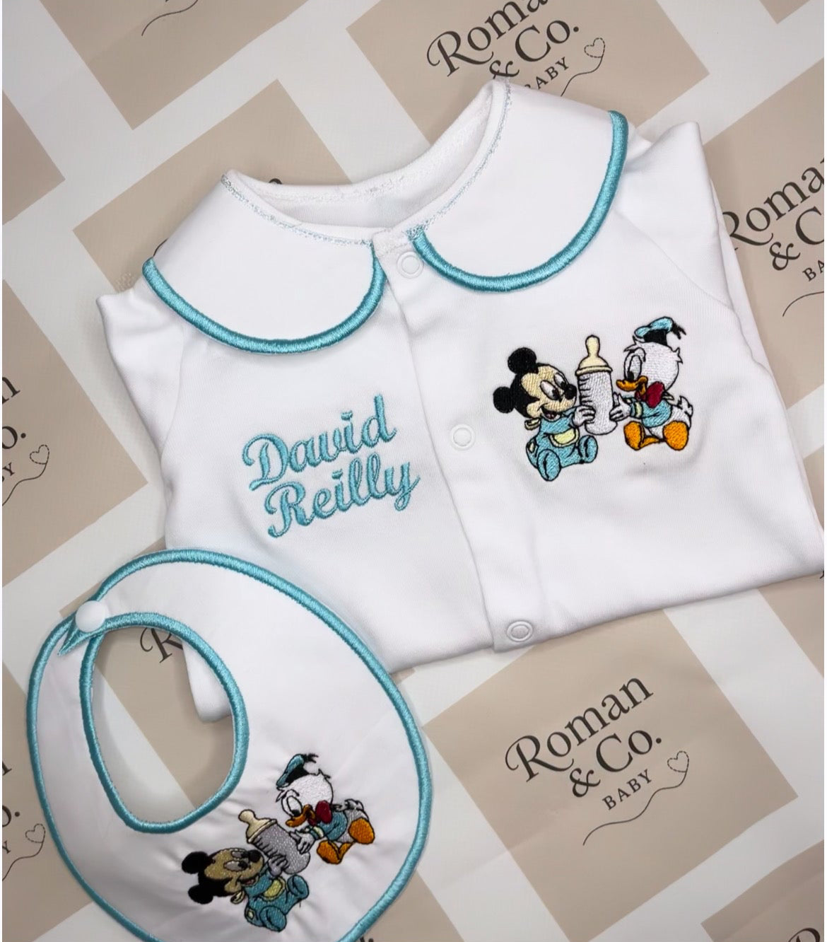 Baby m&d babygrow & bib set - MADE TO ORDER