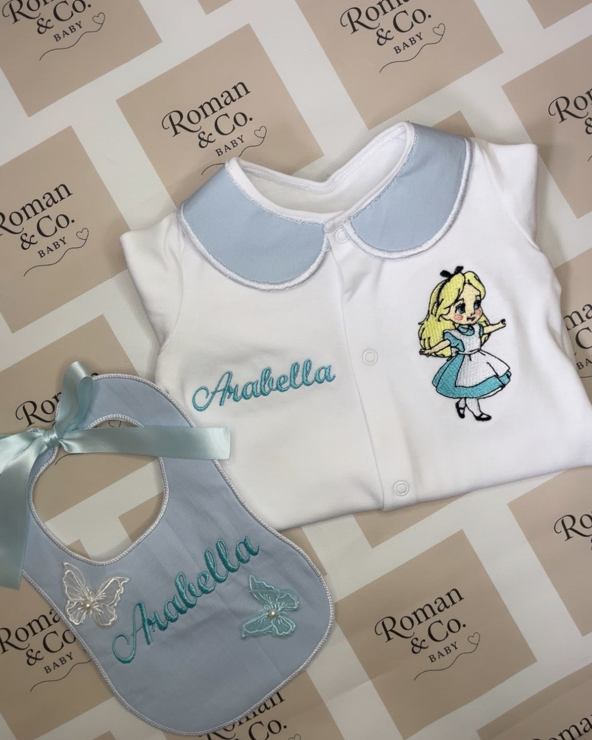 Alice babygrow & bib set - MADE TO ORDER