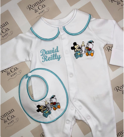 Baby m&d babygrow & bib set - MADE TO ORDER
