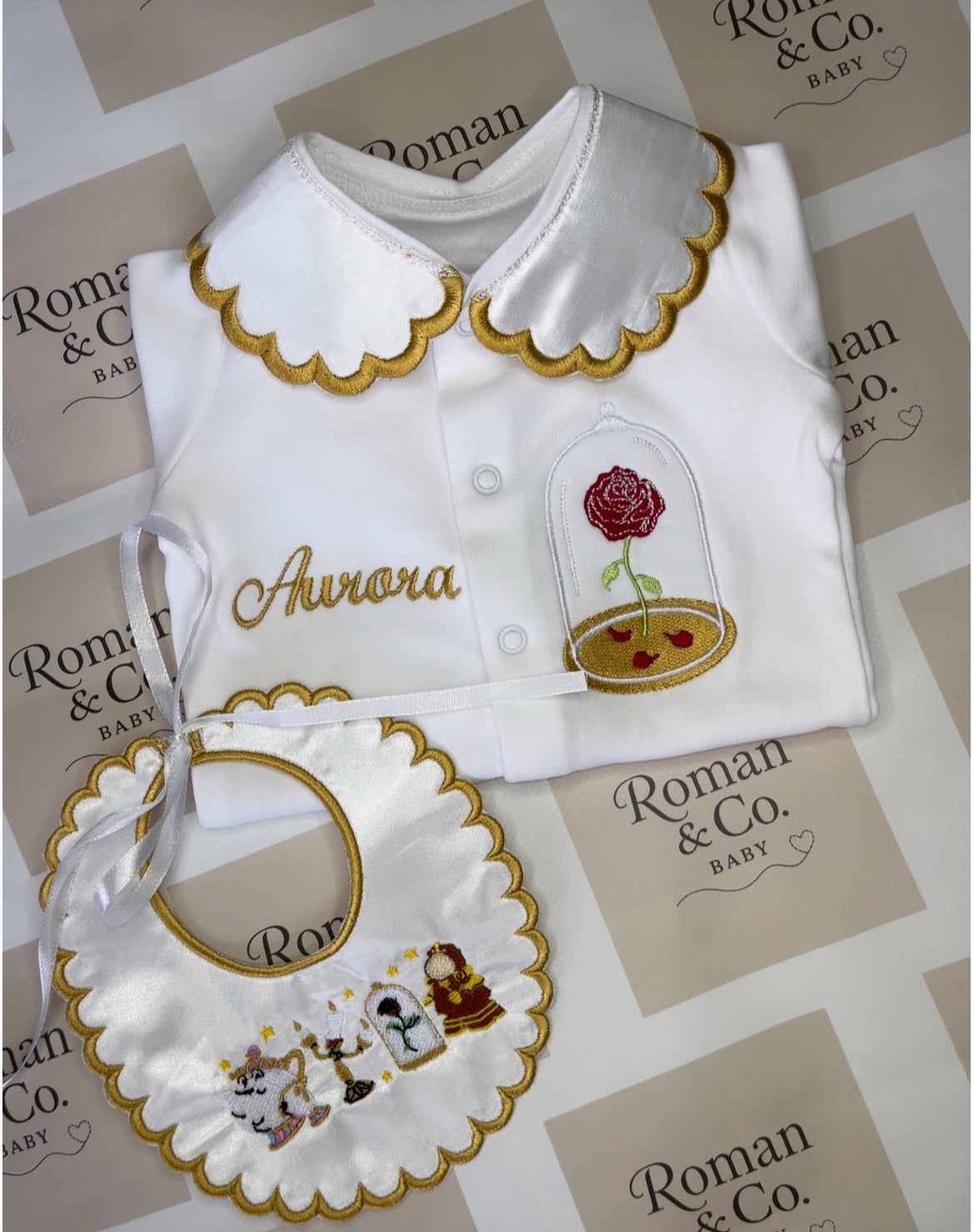 Enchanted rose babygrow & bib set - MADE TO ORDER