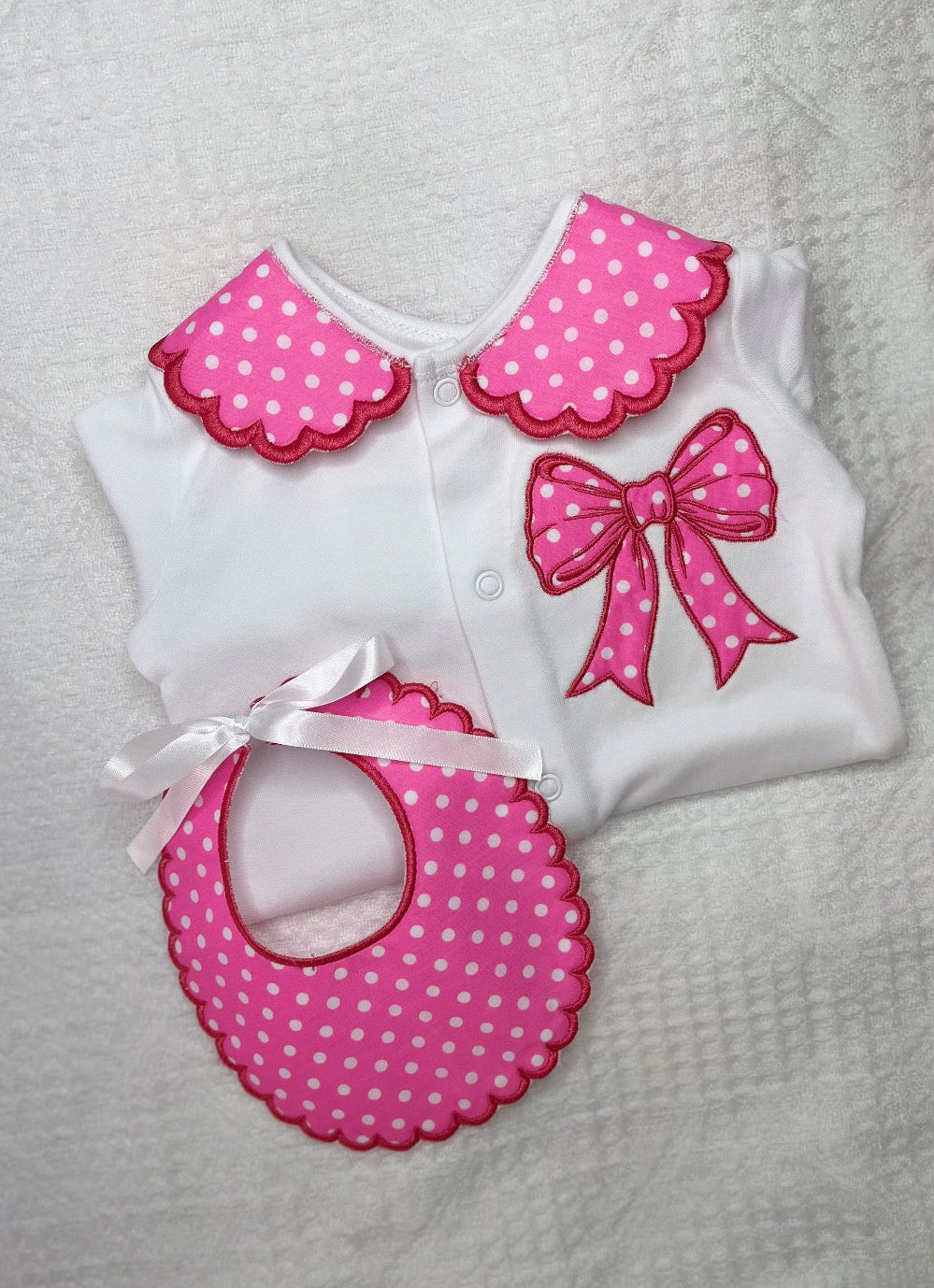 Pink Polka Dot bow set - MADE TO ORDER
