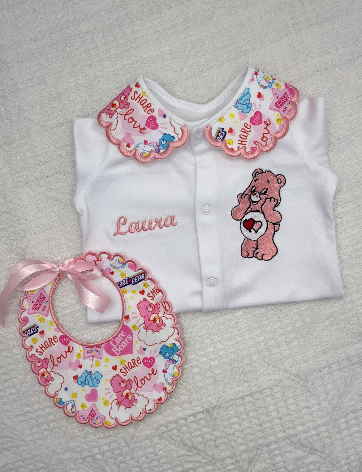 Love A Lot Bear, babygrow & bib set - MADE TO ORDER